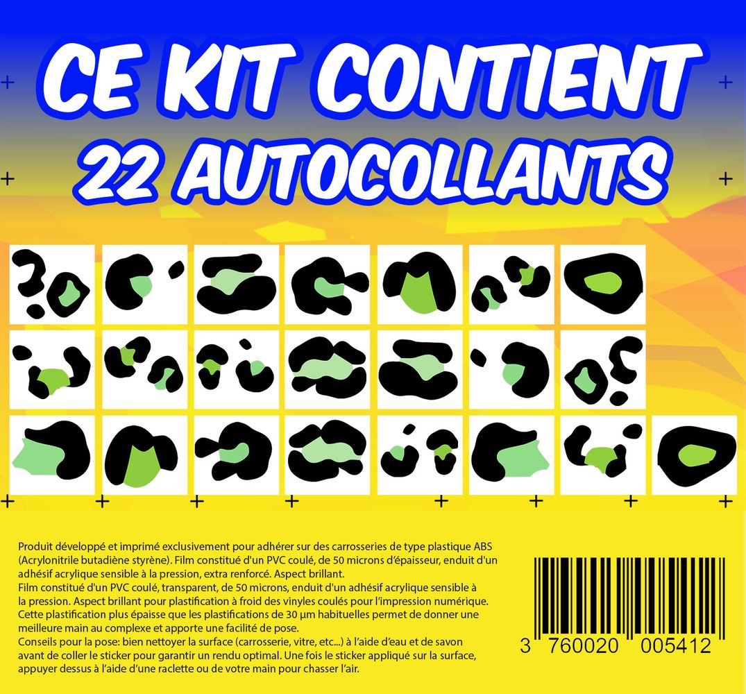 KIT 22 AUTOCOLLANTS DECO "LEOPARD" POUR VOITURE SANS PERMIS ABS