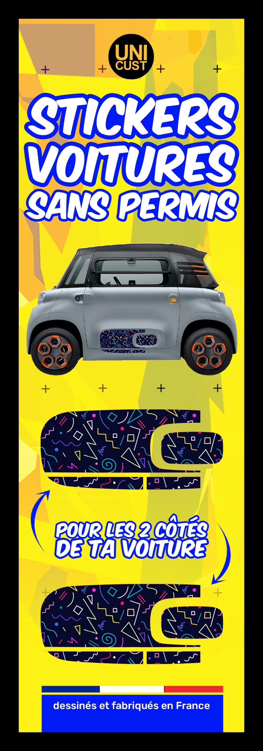 KIT AUTOCOLLANTS BAS DE PORTE (2 COTES) "FUN 6" POUR VOITURE SANS PERMIS ABS
