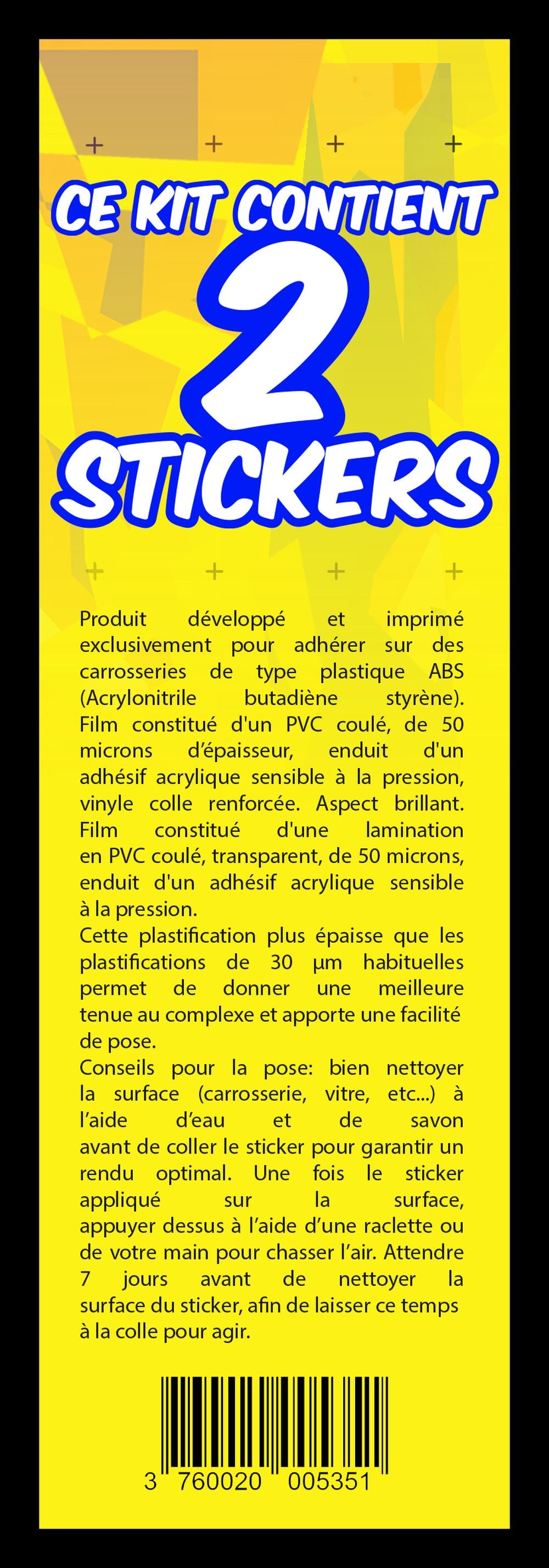 KIT AUTOCOLLANTS BAS DE PORTE (2 COTES) "FUN 6" POUR VOITURE SANS PERMIS ABS