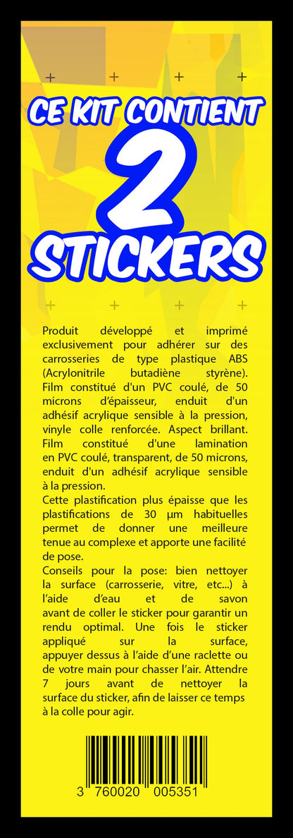 KIT AUTOCOLLANTS BAS DE PORTE (2 COTES) "FUN 6" POUR VOITURE SANS PERMIS ABS