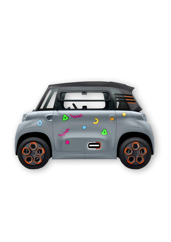 KIT 18 AUTOCOLLANTS DECO "FORME 90S" POUR VOITURE SANS PERMIS ABS