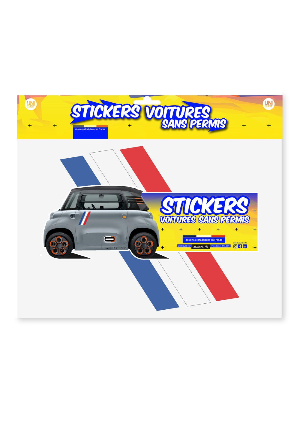KIT AUTOCOLLANTS DECO AMI "FRANCE" (2 COTES) POUR VOITURE SANS PERMIS ABS