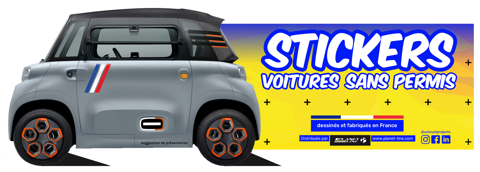 KIT AUTOCOLLANTS DECO AMI "FRANCE" (2 COTES) POUR VOITURE SANS PERMIS ABS