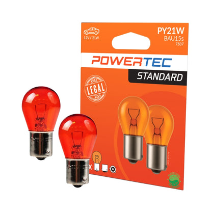 AMPOULE HALOGENE X 2 (ECO PACKAGING) PY21W BAU15S 12V 21W ORANGE POWERTEC MTECH