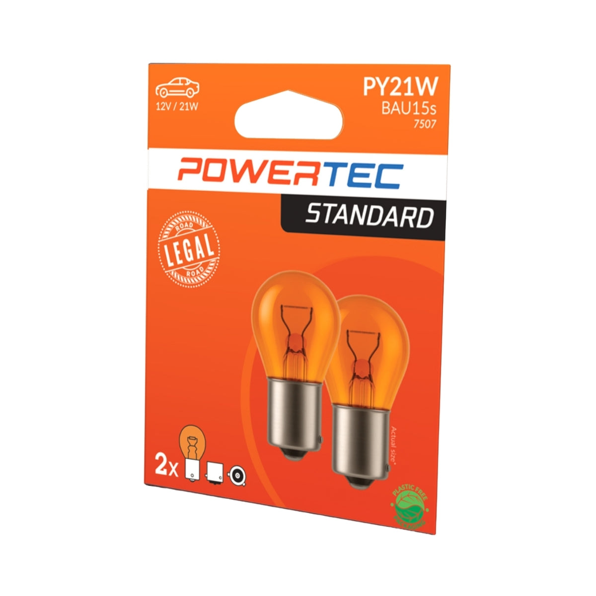 AMPOULE HALOGENE X 2 (ECO PACKAGING) PY21W BAU15S 12V 21W ORANGE POWERTEC MTECH
