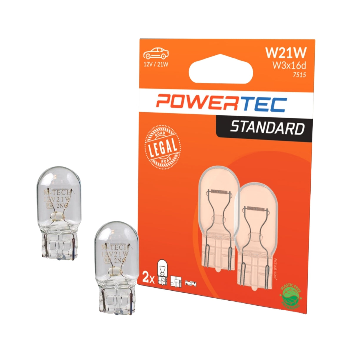 AMPOULE HALOGENE X 2 (ECO PACKAGING) W21W T20 W3X16D 12V 21W POWERTEC MTECH