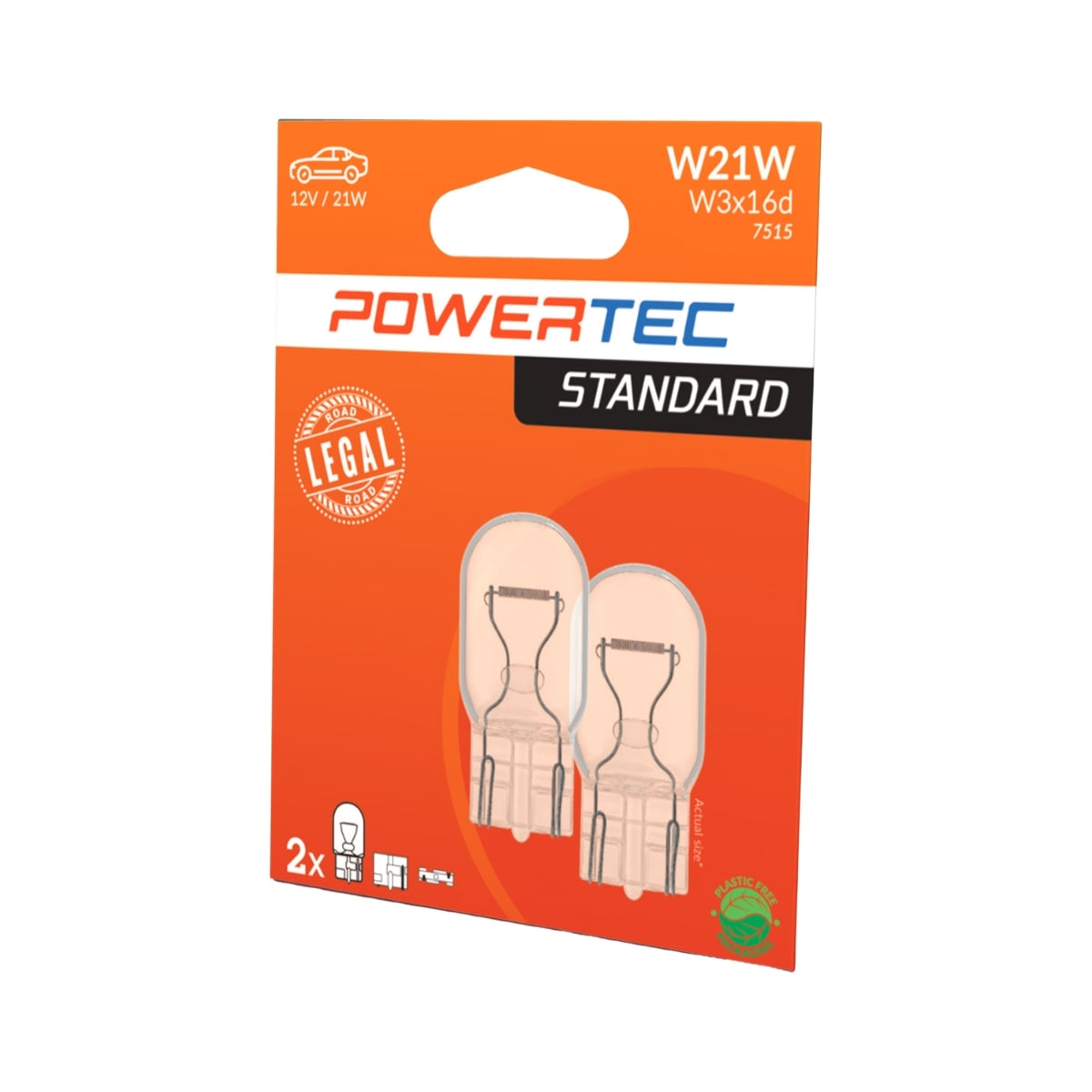 AMPOULE HALOGENE X 2 (ECO PACKAGING) W21W T20 W3X16D 12V 21W POWERTEC MTECH