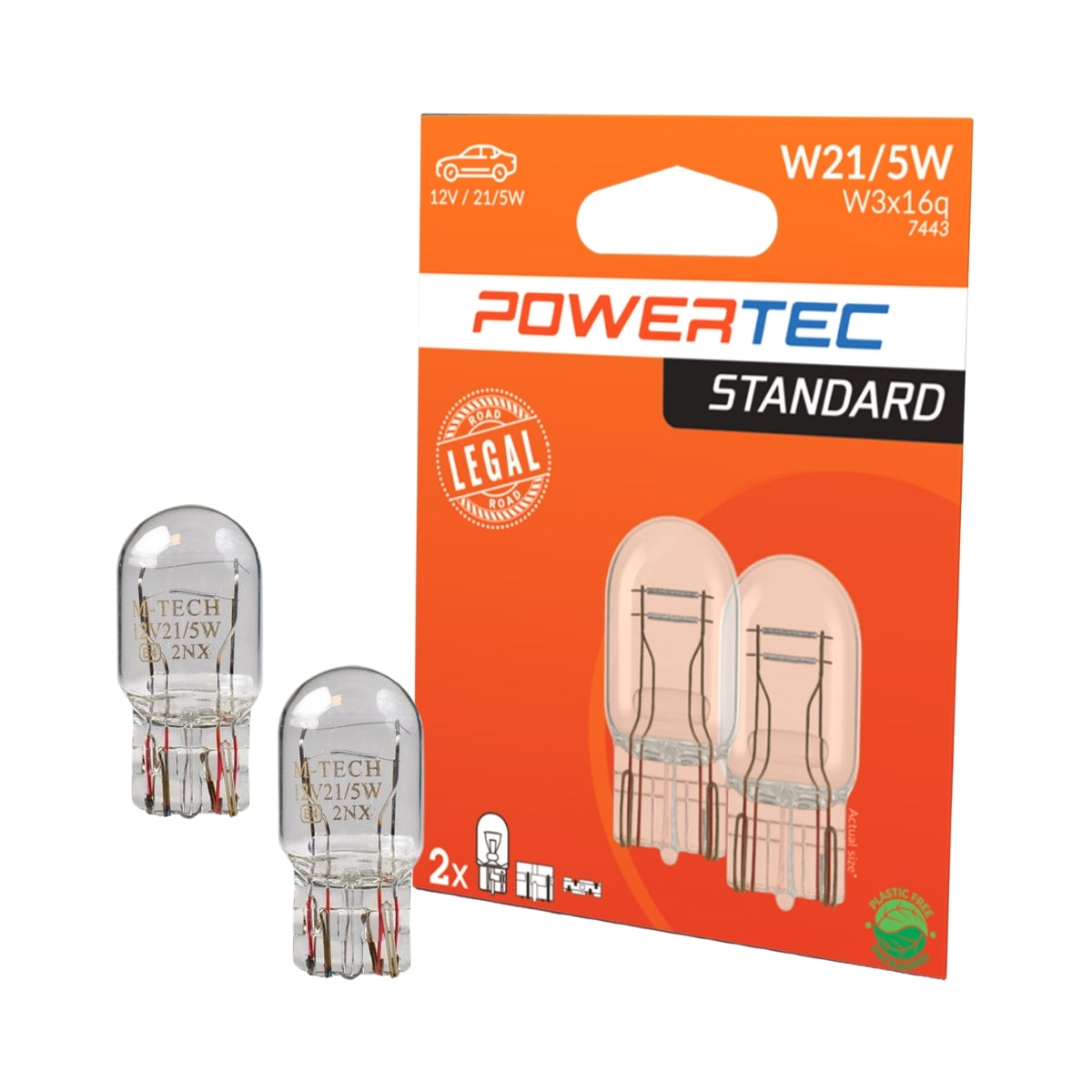 AMPOULE HALOGENE X 2 (ECO PACKAGING) W21/5W T20 W3X16Q 12V 21/5W POWERTEC MTECH