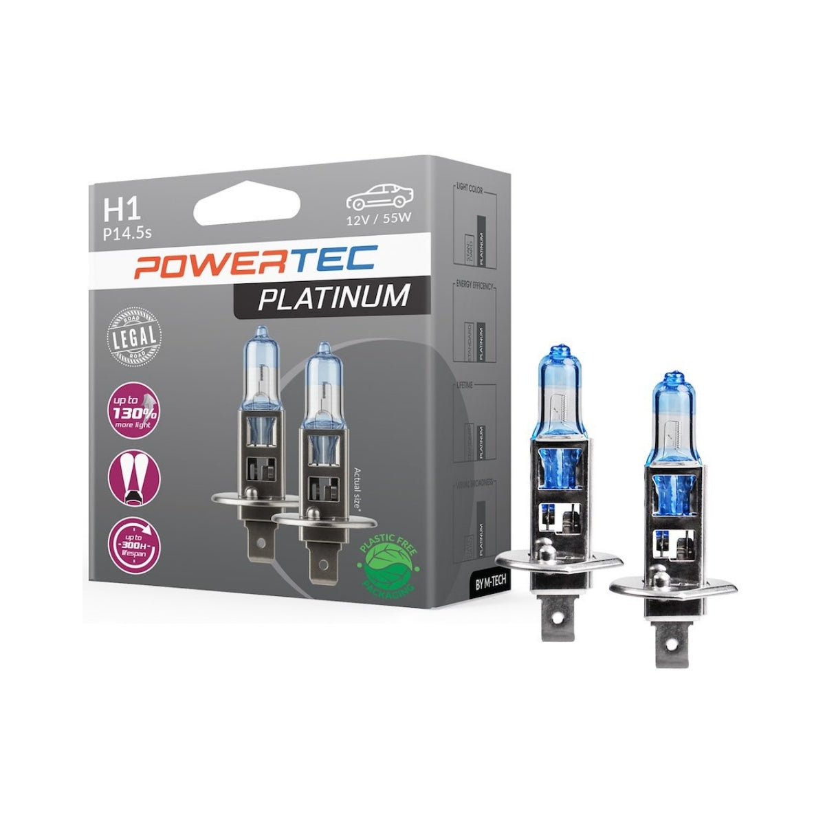 AMPOULES HALOGENES H1 P14.5D 12V 55W +130% PLATINUM (BLISTER) X2 MTECH