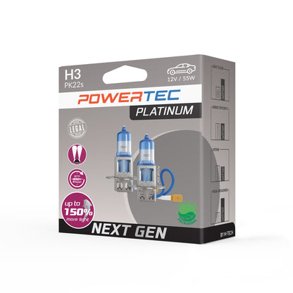 AMPOULES HALOGENE H3 12V X 2 POWERTEC PLATINUM +130%