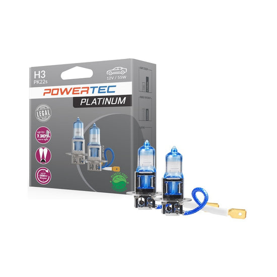 AMPOULES HALOGENE H3 12V X 2 POWERTEC PLATINUM +130%