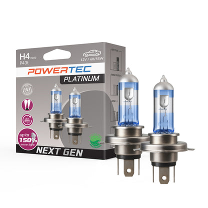 AMPOULES HALOGENES H4 P43T 12V 55W +130% PLATINUM (BLISTER) X2 MTECH