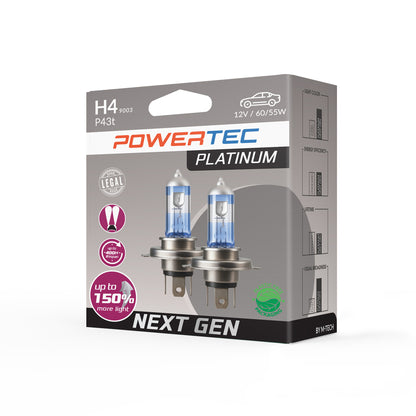 AMPOULES HALOGENES H4 P43T 12V 55W +130% PLATINUM (BLISTER) X2 MTECH