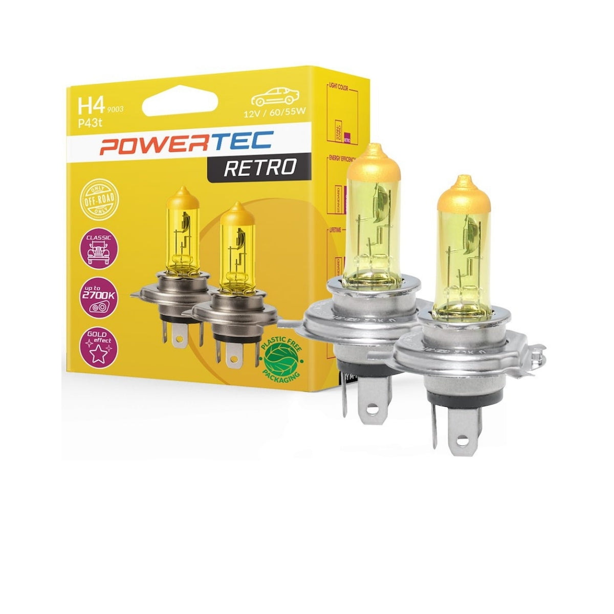 AMPOULES HALOGENES H4 P43T 12V 60/55W JAUNE (BLISTER) X2 MTECH