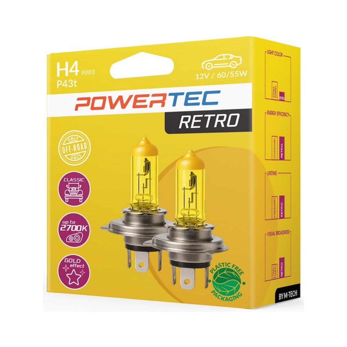 AMPOULES HALOGENES H4 P43T 12V 60/55W JAUNE (BLISTER) X2 MTECH