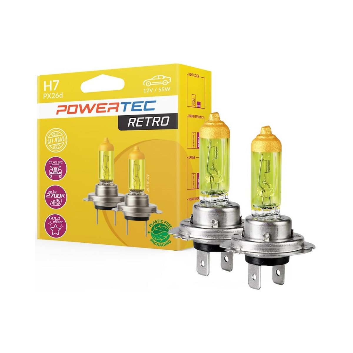 AMPOULES HALOGENES H7 PX26D 12V 55W JAUNE (BLISTER) X2 MTECH