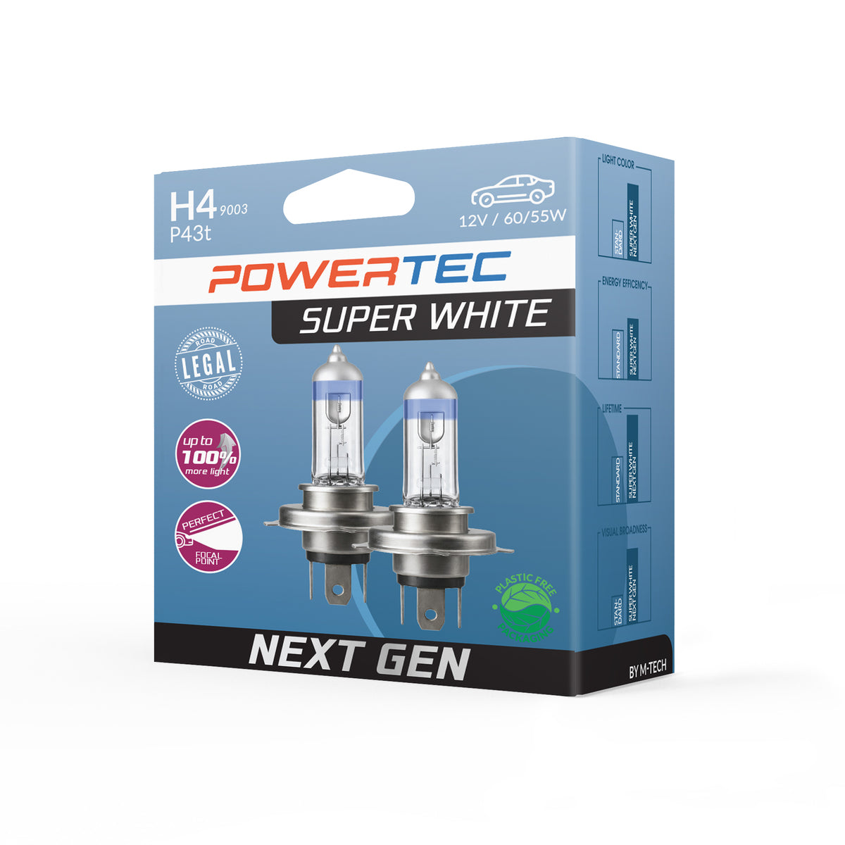 AMPOULES HALOGENES H4 P43T 12V 55W SUPERWHITE (BLISTER) X2 MTECH