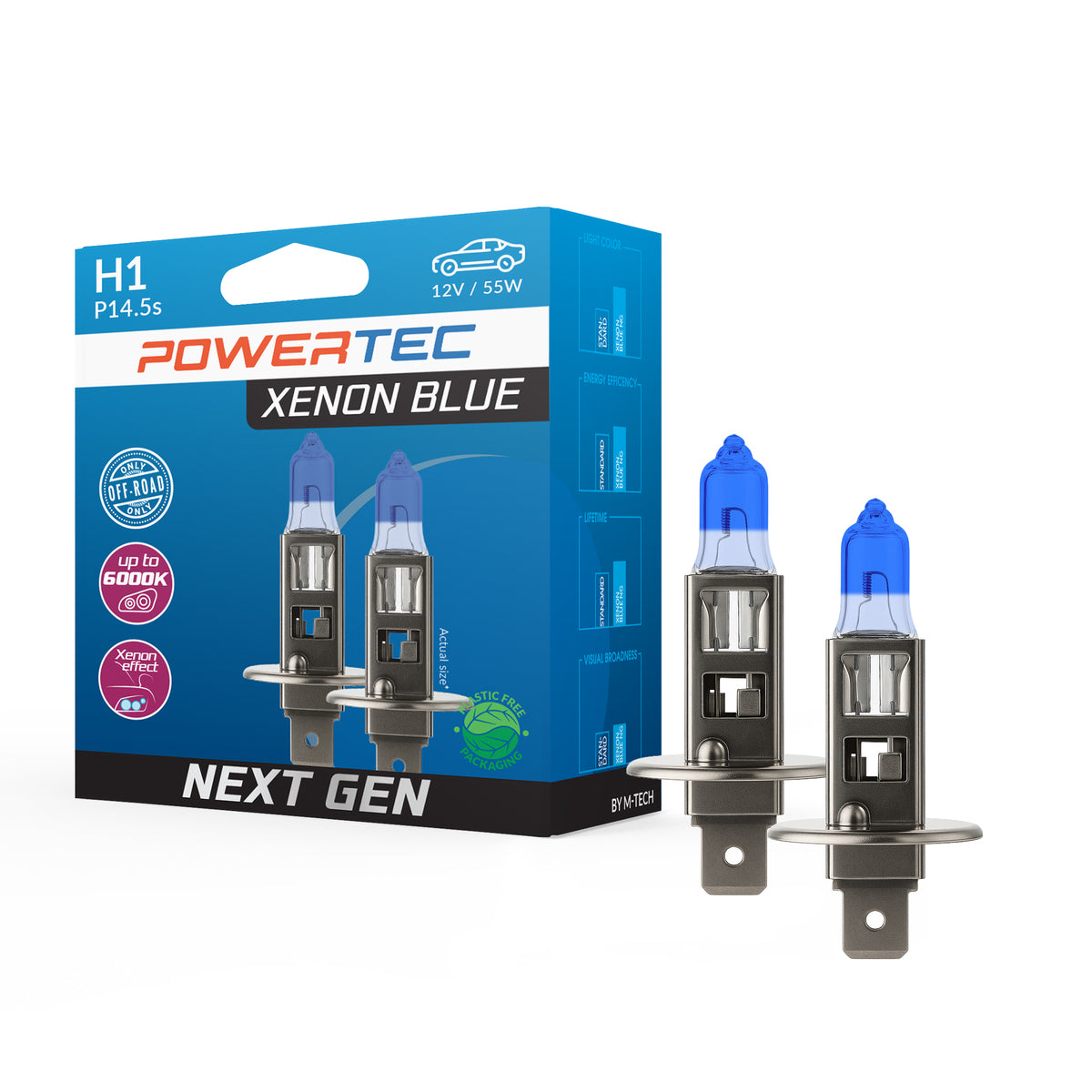 AMPOULES HALOGENES H1 P14.5S 12V 55W XENON BLUE (BLISTER) X2 MTECH