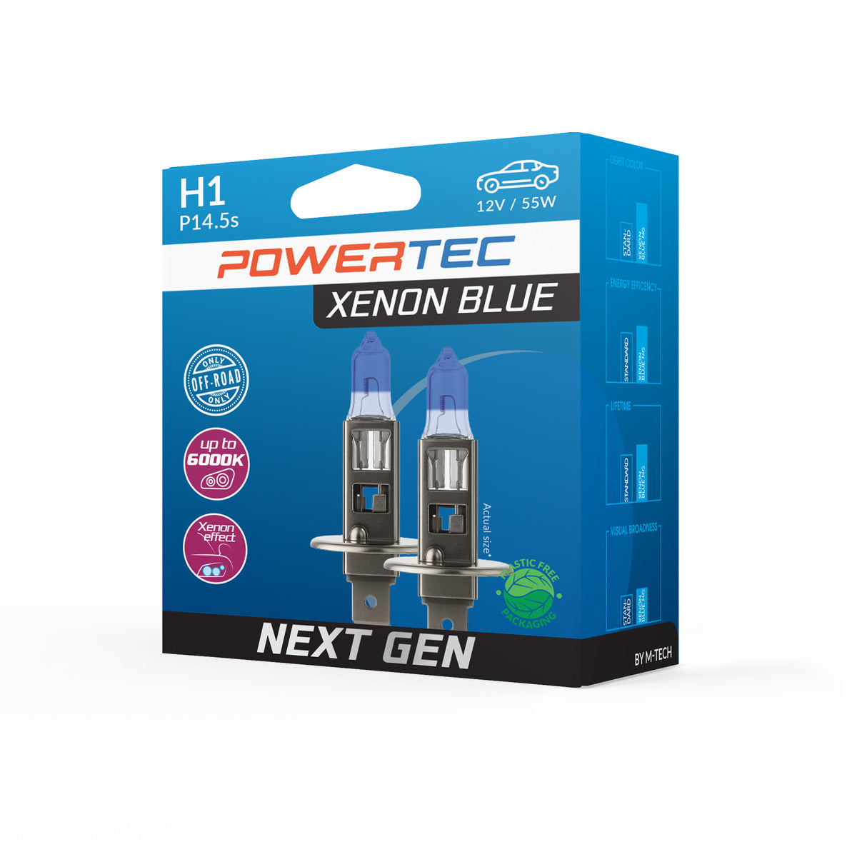 AMPOULES HALOGENES H1 P14.5S 12V 55W XENON BLUE (BLISTER) X2 MTECH