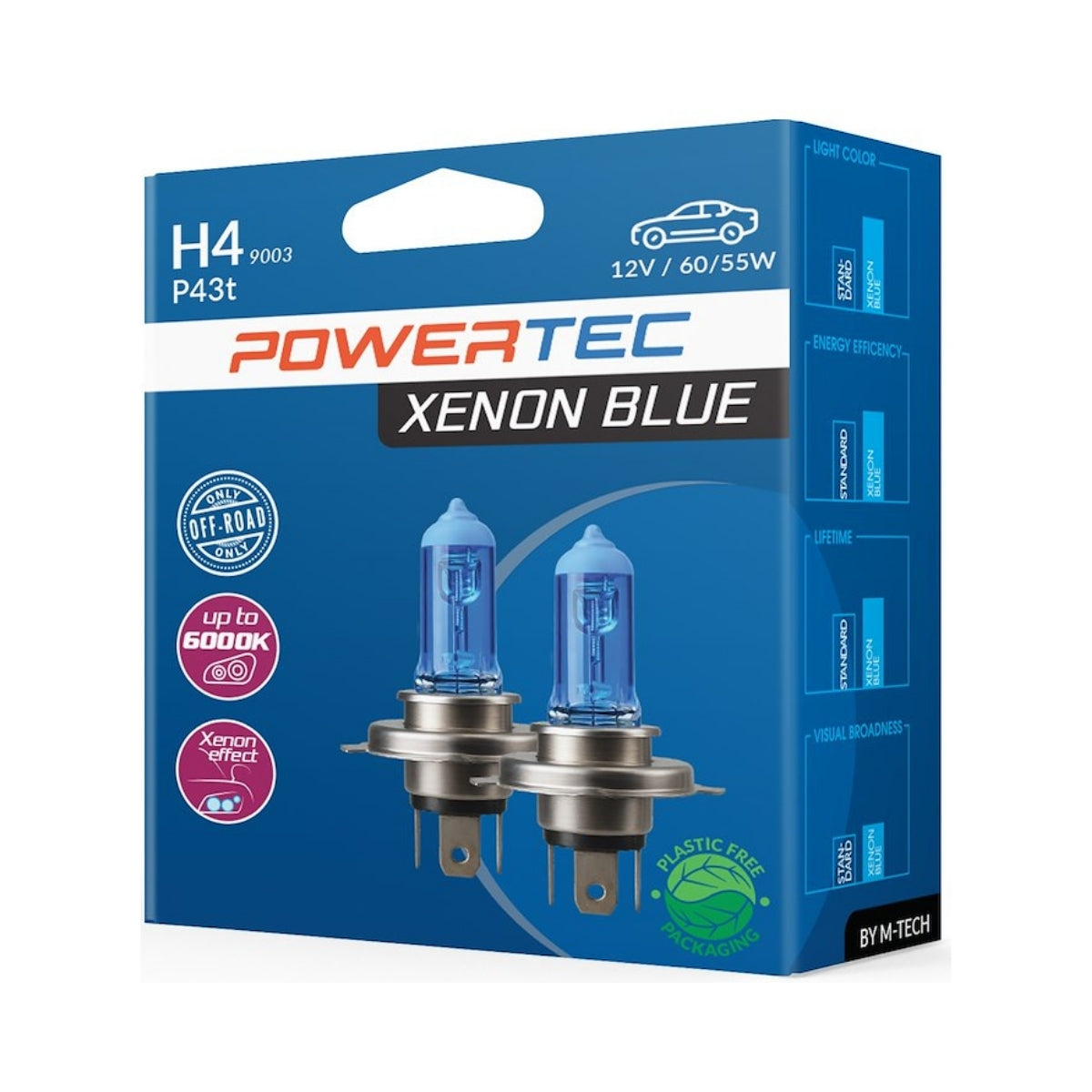 AMPOULES HALOGENES H4 P43T 12V 55W XENON BLUE (BLISTER) X2 MTECH