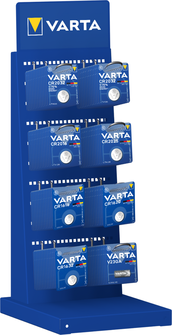PRESENTOIR 8 BROCHES AVEC 100 BLISTERS PILES VARTA