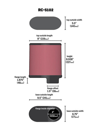 FILTRE A AIR UNIVERSEL RC-5102 K&N