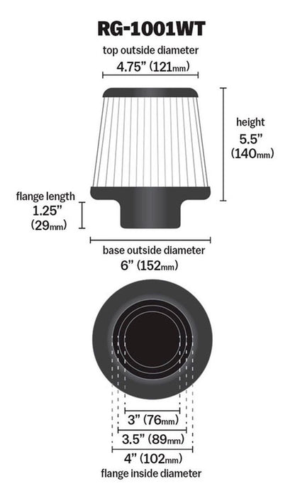 FILTRE A AIR UNIVERSEL RG-1001WT K&N