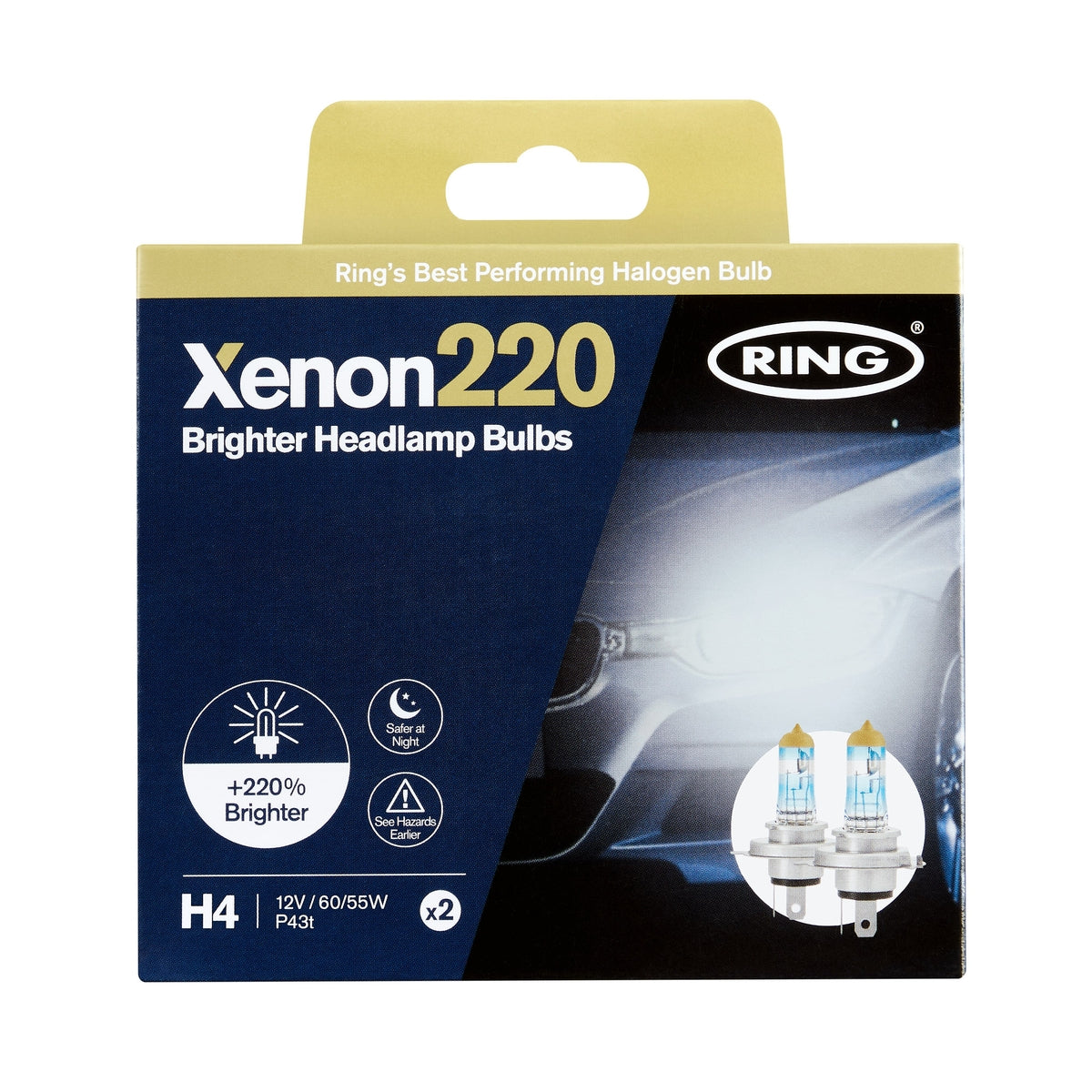 2 AMPOULES H4 12V 60/55W P43t +220% HAUTE PERFORMANCE RING