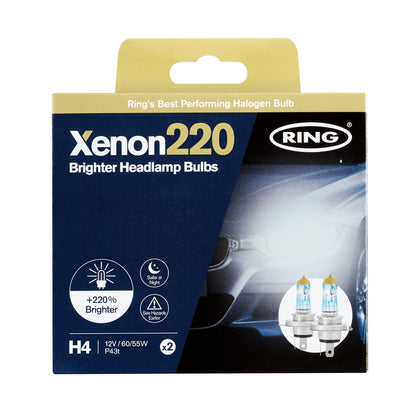 2 AMPOULES H4 12V 60/55W P43t +220% HAUTE PERFORMANCE RING