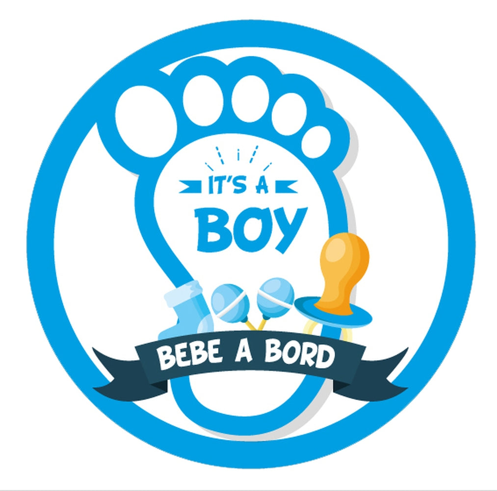 ADHESIF PRE DECOUPE "BEBE A BORD - IT'S A BOY" X1 Ø 8 CM