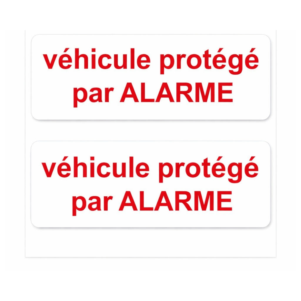 AUTOCOLLANT "VEHICULE PROTEGE PAR ALARME" X 2