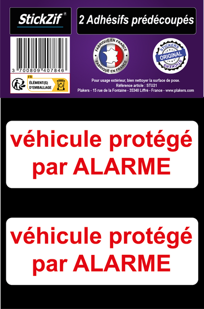 AUTOCOLLANT "VEHICULE PROTEGE PAR ALARME" X 2