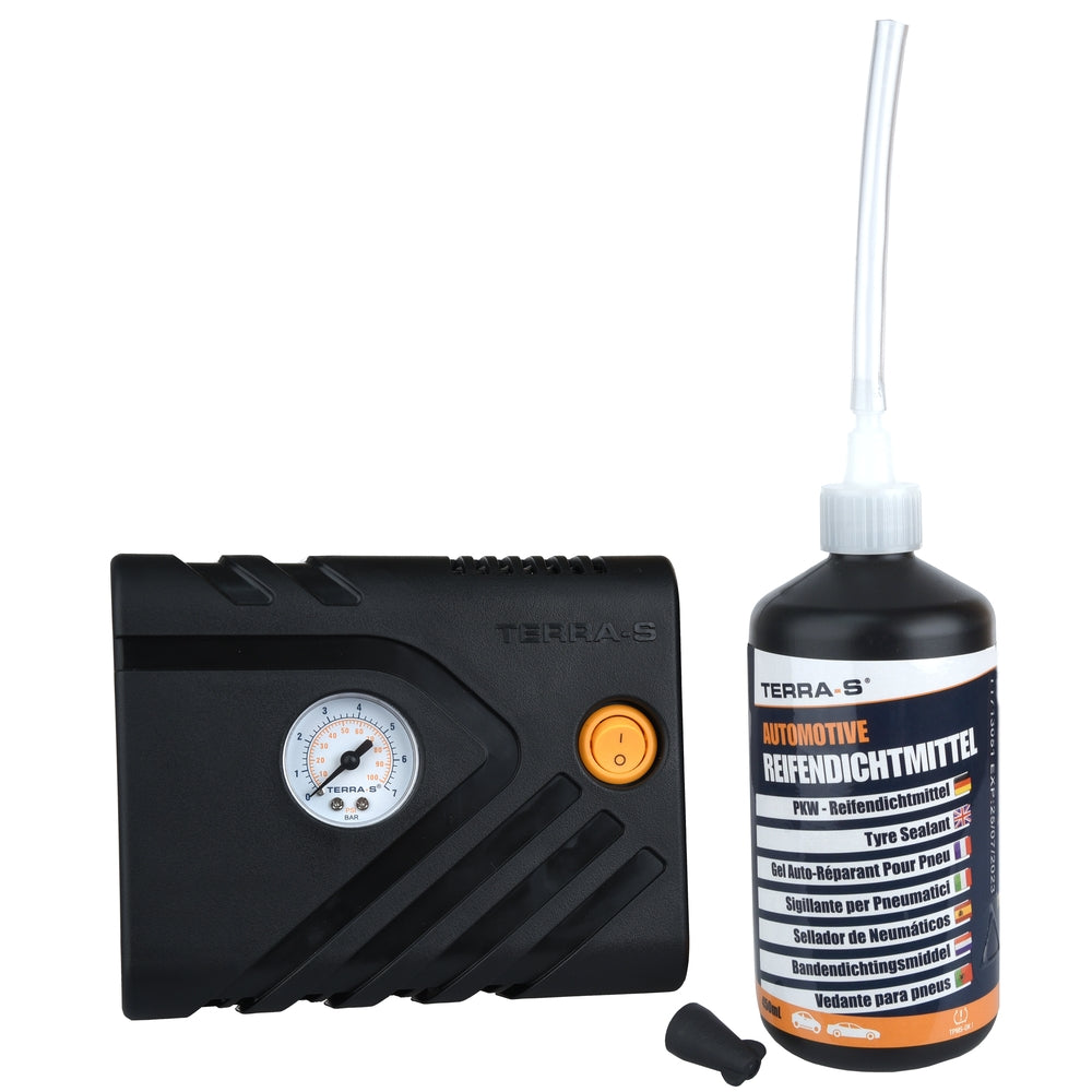 KIT ANTI-CREVAISON 450ML INJECTION MANUELLE BOUTEILLE SOUPLE AVEC COMPRESSEUR TERRA S