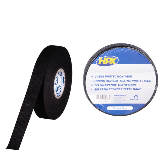 RUBAN ADHÉSIF DE PROTECTION POUR CABLAGE - NOIR 19MM X 25M HPX