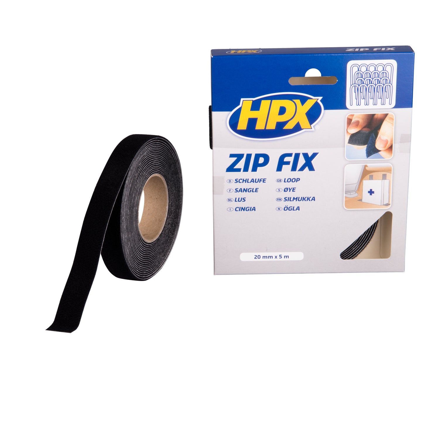 RUBAN AUTO-AGRIPPANT ZIP FIX (SANGLE) - NOIR 20MM X 5M HPX