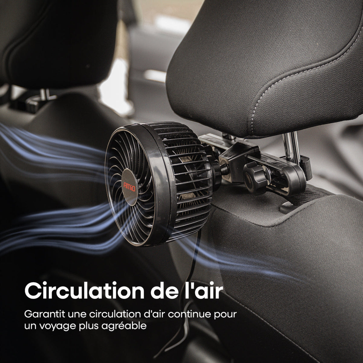 VENTILATEUR 12V (DIAM 11,5CM) ORIENTABLE 2 VITESSES FIXATION APPUIE-TETE AMIO