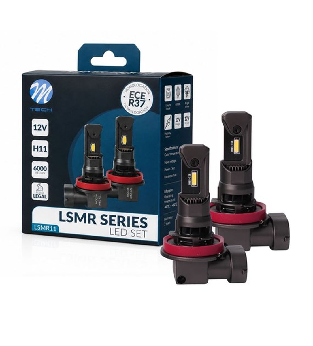 2 AMPOULES LED HOMOLOGUEES ECE R37 H11 9-16V 6000K MAX 26W