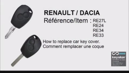 COQUE CLE ADAPTABLE POUR RENAULT 3 BOUTONS LAME CRANTEE KEYSKAR