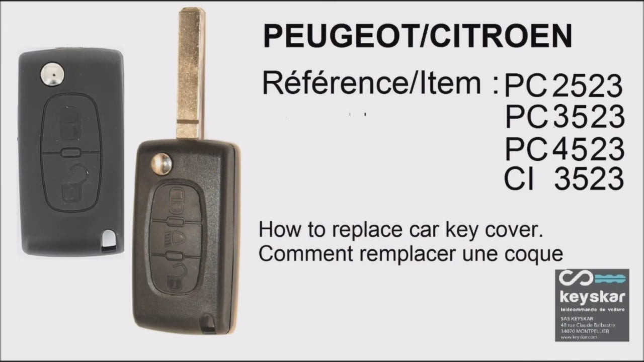 COQUE CLE ADAPTABLE POUR PEUGEOT CE0523 3 BOUTONS KEYSKAR