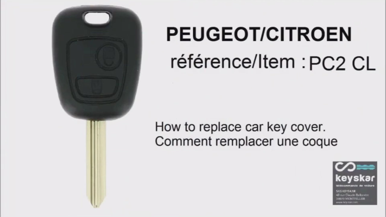 COQUE CLE ADAPTABLE POUR PEUGEOT 2 BOUTONS CLE CROIX KEYSKAR