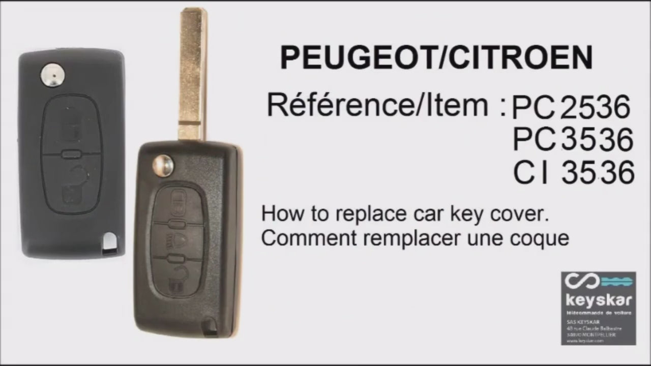 COQUE CLE ADAPTABLE POUR PEUGEOT CE0536 2 BOUTONS  KEYSKAR