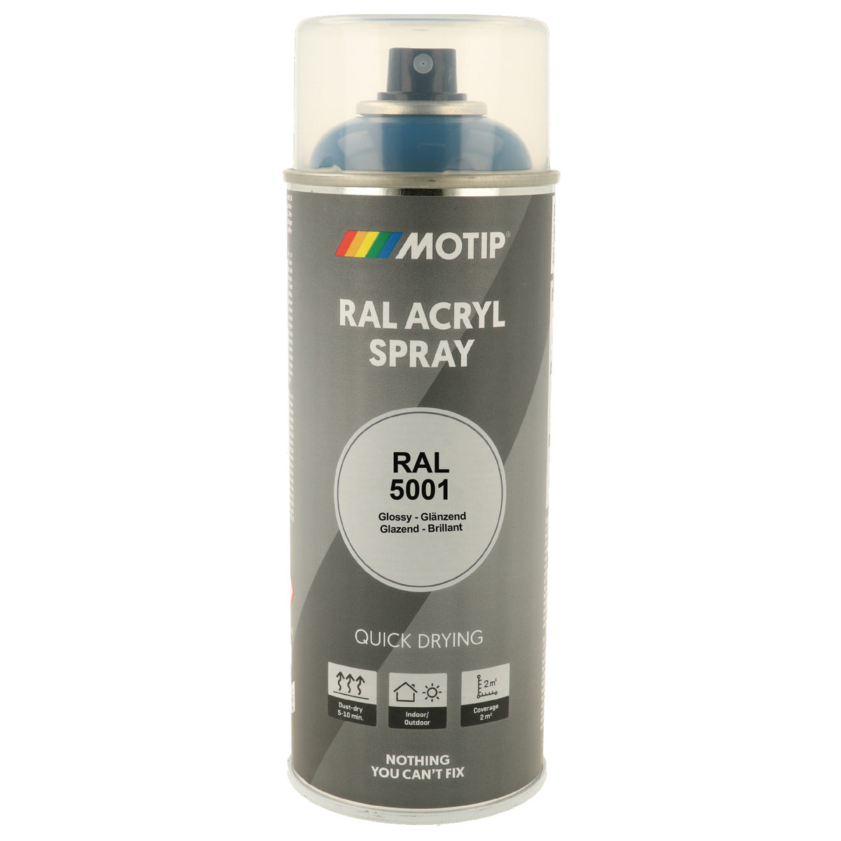 PEINTURE SECHAGE RAPIDE RAL ACRYL RAL5001 BRILLANT AEROSOL 400ML MOTIP