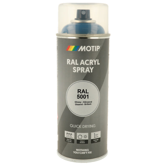 PEINTURE SECHAGE RAPIDE RAL ACRYL RAL5001 BRILLANT AEROSOL 400ML MOTIP