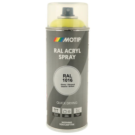 PEINTURE SECHAGE RAPIDE RAL ACRYL RAL1016 BRILLANT AEROSOL 400ML MOTIP