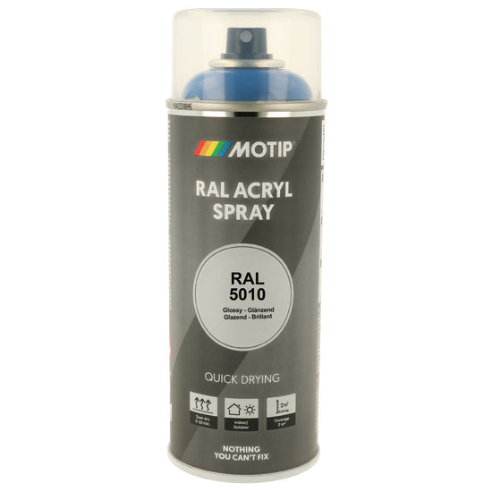 PEINTURE SECHAGE RAPIDE RAL ACRYL RAL5010 BRILLANT AEROSOL 400ML MOTIP