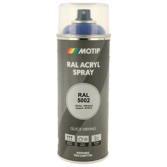 PEINTURE SECHAGE RAPIDE RAL ACRYL RAL5002 BRILLANT AEROSOL 400ML MOTIP