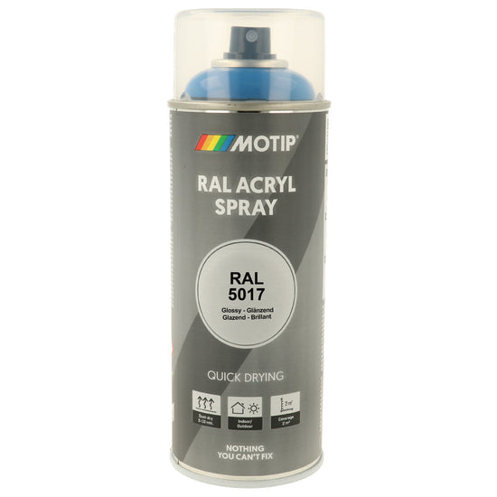 PEINTURE SECHAGE RAPIDE RAL ACRYL RAL5017 BRILLANT AEROSOL 400ML MOTIP