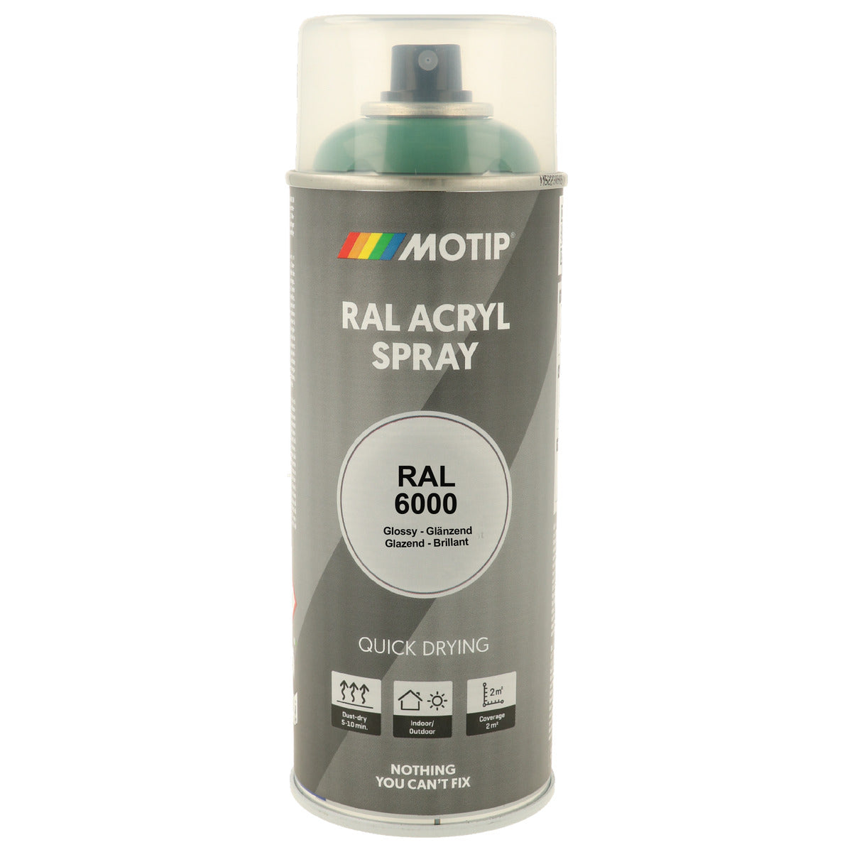 PEINTURE SECHAGE RAPIDE RAL ACRYL RAL6000 BRILLANT AEROSOL 400ML MOTIP