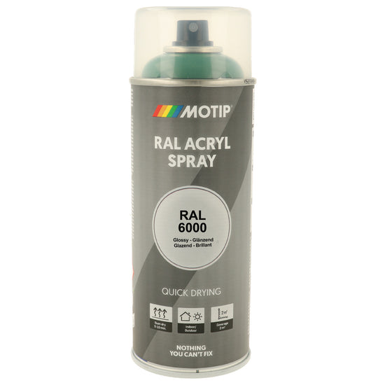 PEINTURE SECHAGE RAPIDE RAL ACRYL RAL6000 BRILLANT AEROSOL 400ML MOTIP