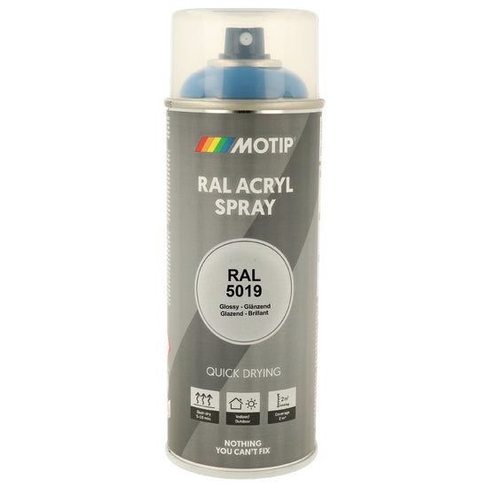PEINTURE SECHAGE RAPIDE RAL ACRYL RAL5019 BRILLANT AEROSOL 400ML MOTIP